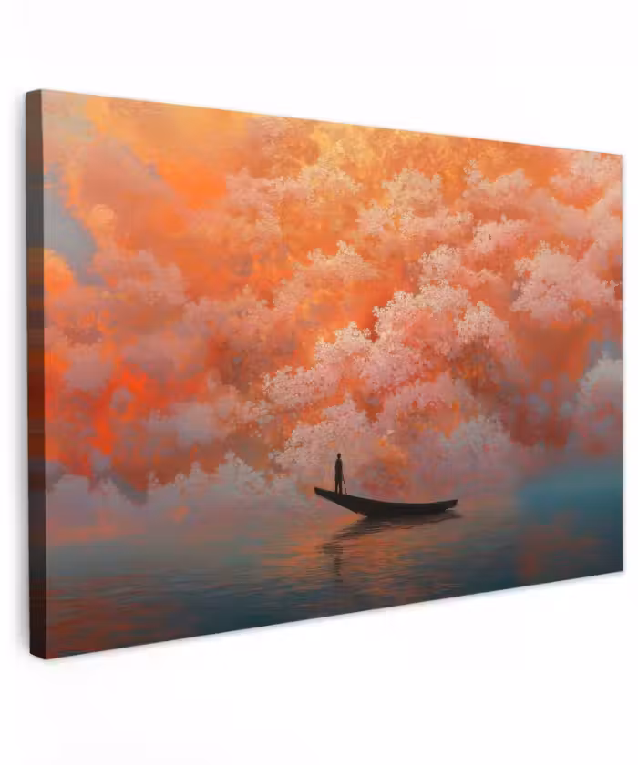 Outdoor Leinwand - Meer - Boot - Wolken - Orange