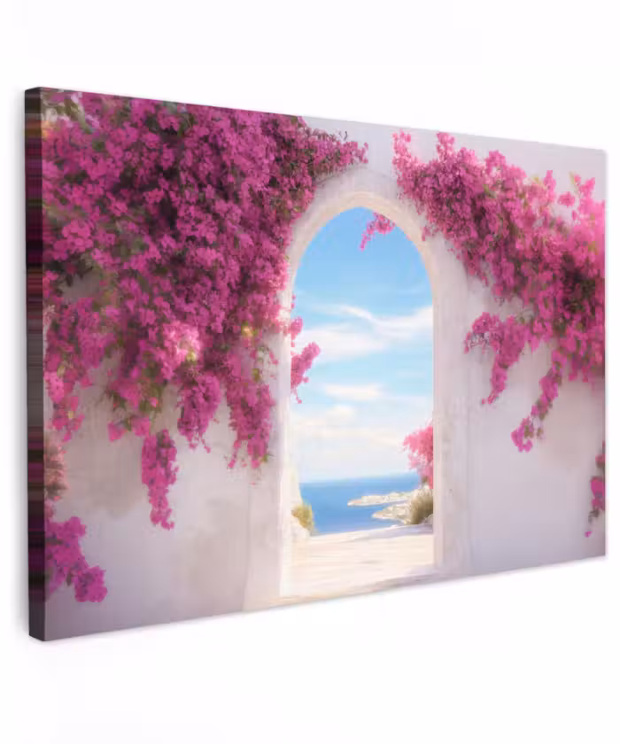 Outdoor Leinwand - Meer - Rosa - Blumen - Tor