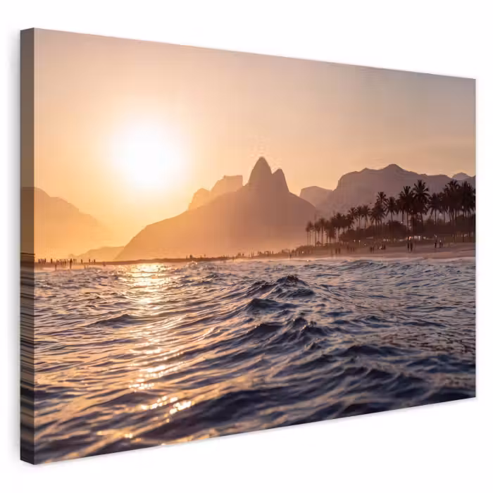 Outdoor Leinwand - Meer – Wellen – Sonnenuntergang – Küste – Gold