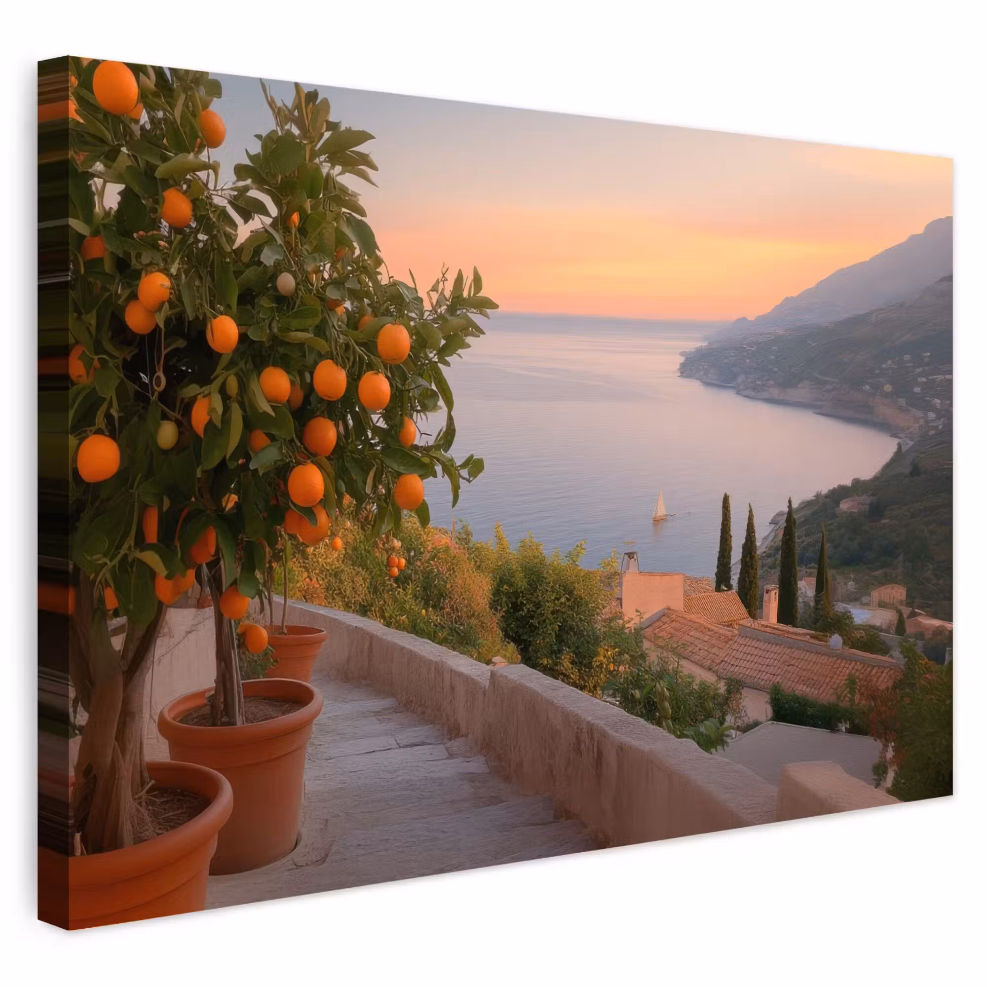 Outdoor Leinwand - Mittelmeer - Orange - Hügel - Meer