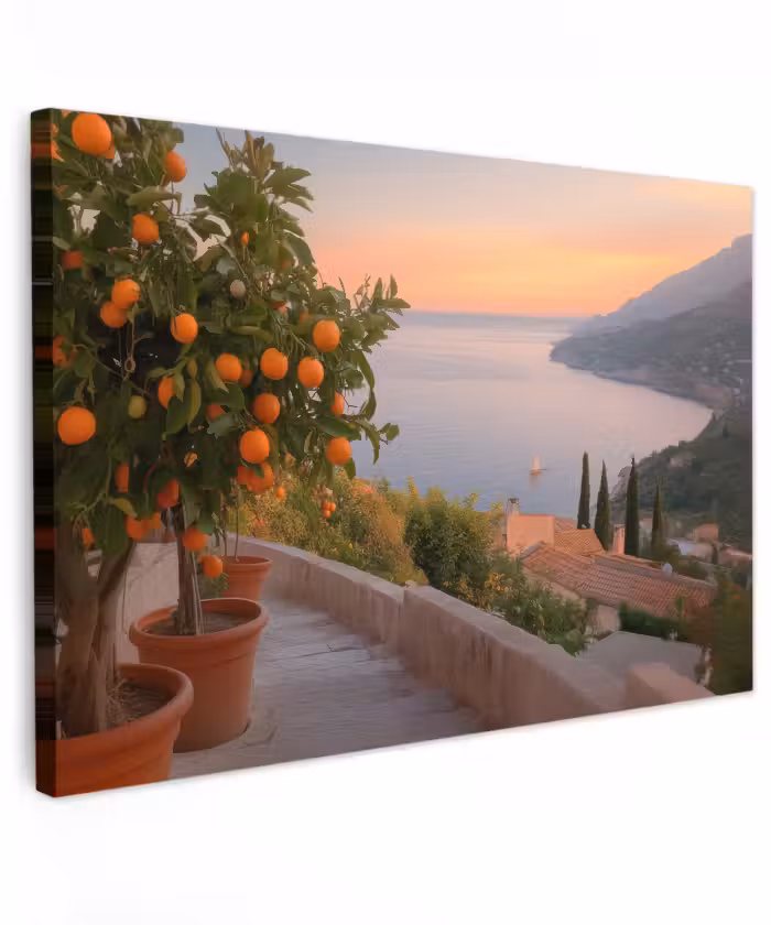 Outdoor Leinwand - Mittelmeer - Orange - Hügel - Meer