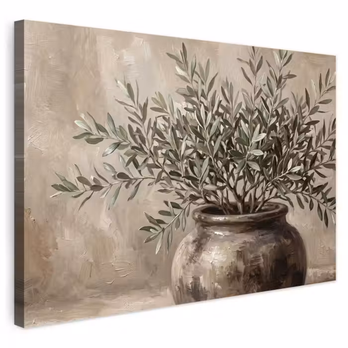 Outdoor Leinwand - Olivenpflanze - Tontopf - Abstrakt - Beige