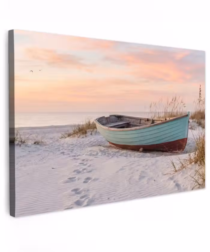 Outdoor Leinwand - Rustikal - Ruderboot - Sandstrand
