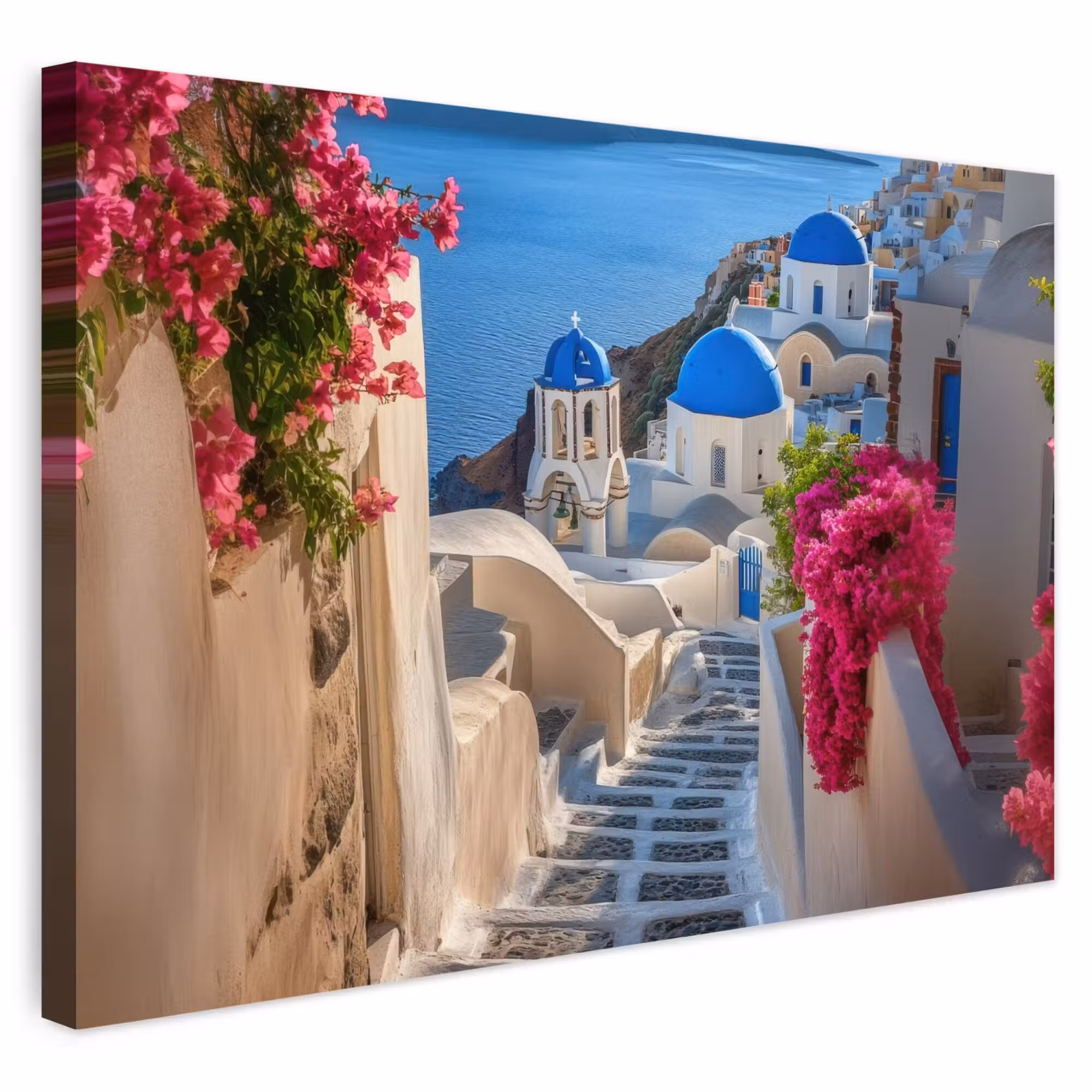 Outdoor Leinwand - Santorin - Blumen - Griechenland