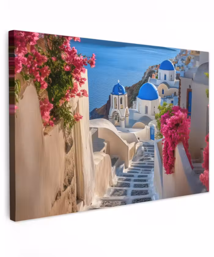 Outdoor Leinwand - Santorin - Blumen - Griechenland