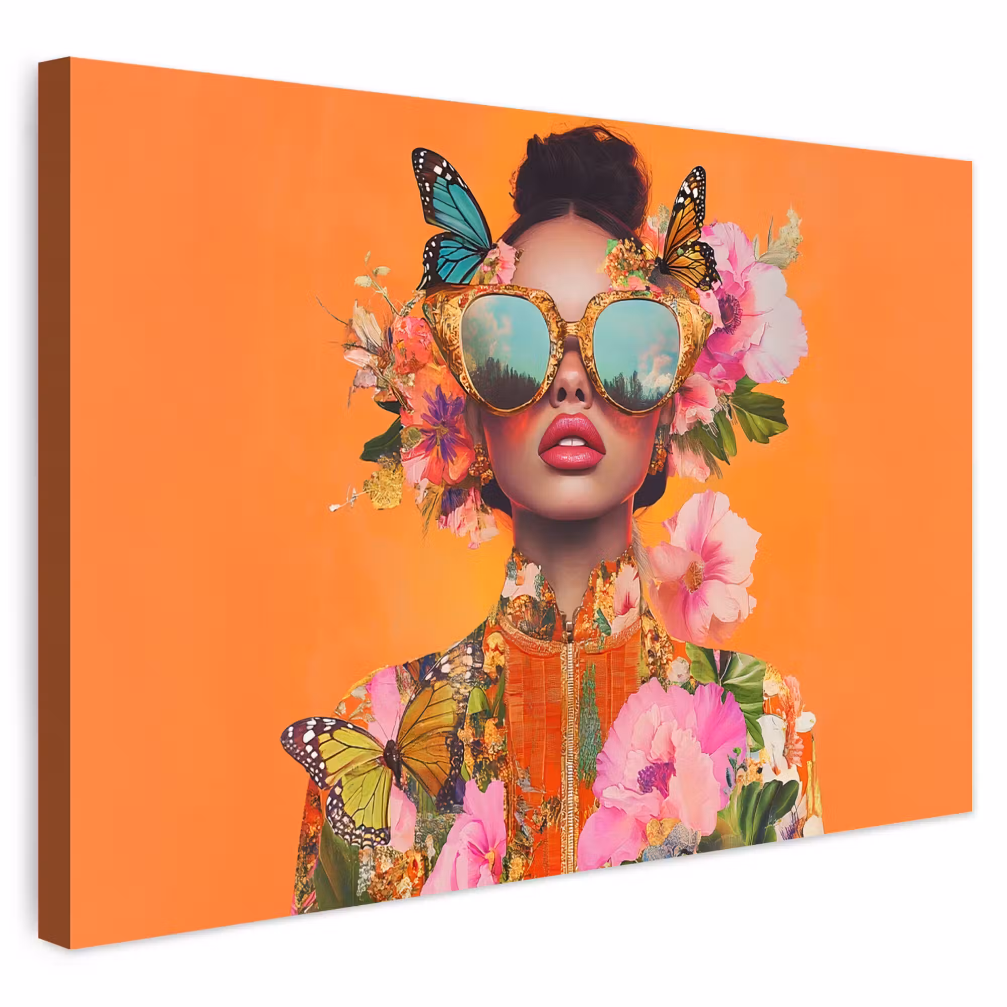 Outdoor Leinwand - Schmetterlinge - Frau - Sonnenbrille - Bunt