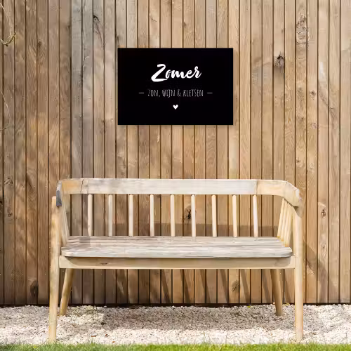 Zomer, zon, wijn & kletsen - Tekst - Zomer - Wijn - Quotes Tuinposter op houten frame 2 cm dik klein -sfeer4