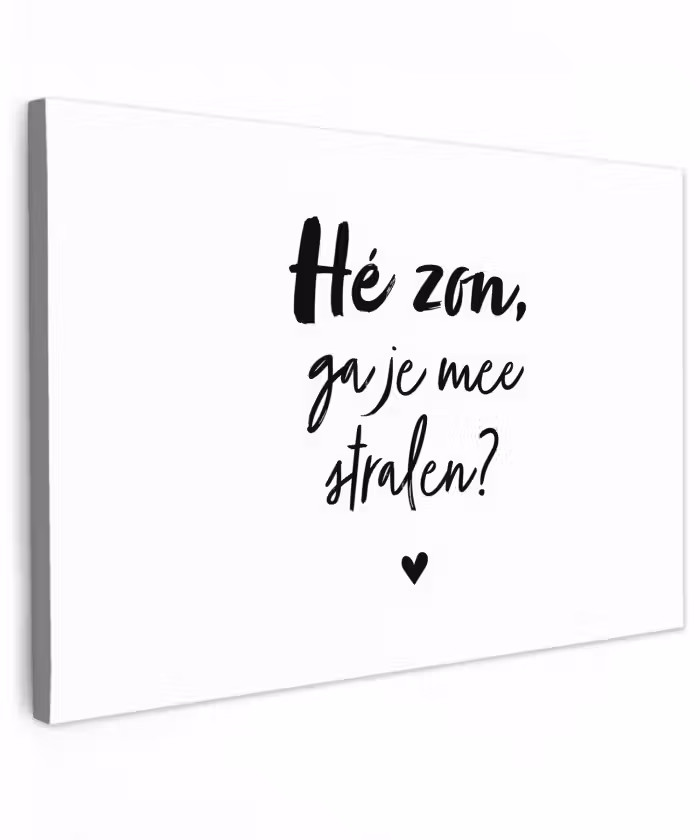 Zon - Tekst - Hé zon, ga je mee stralen? - Quotes Tuinposter op houten frame 2 cm dik klein -3d