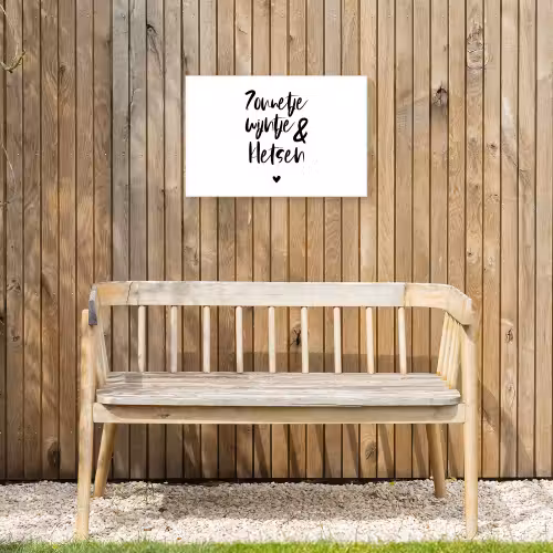 Zonnetje, wijntje & kletsen - Quotes - Tekst - Zomer - Wijn Tuinposter op houten frame 2 cm dik klein -sfeer4