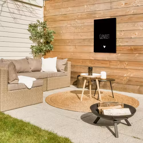 Spreuken - Geniet - Quotes Tuinposter op houten frame 2 cm dik klein -sfeer2