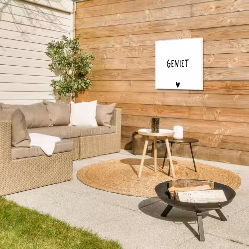 Spreuken - Geniet - Quotes Tuinposter op houten frame 2 cm dik klein -sfeer2