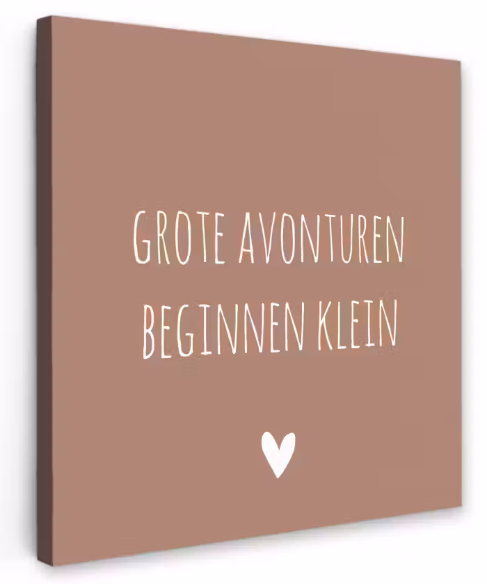 Spreuken - Grote avonturen beginnen klein - Quotes Tuinposter op houten frame 2 cm dik klein -3d
