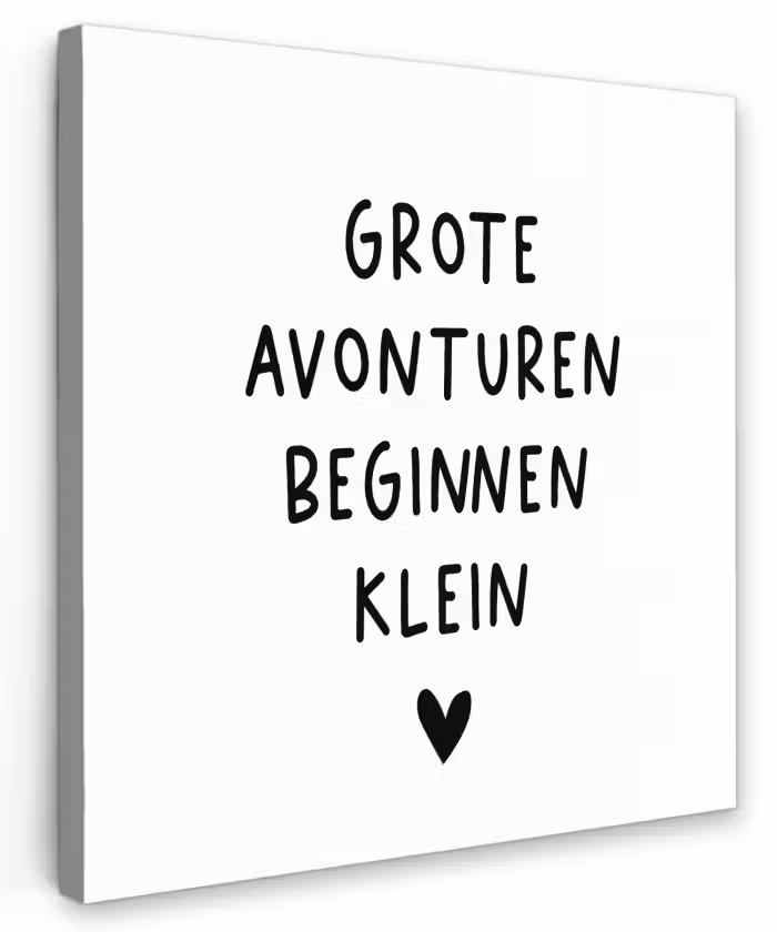 Spreuken - Grote avonturen beginnen klein - Quotes Tuinposter op houten frame 2 cm dik klein -3d