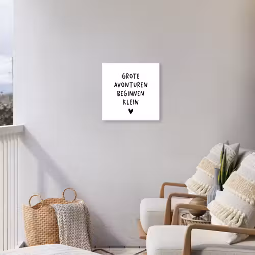 Spreuken - Grote avonturen beginnen klein - Quotes Tuinposter op houten frame 2 cm dik klein -sfeer1
