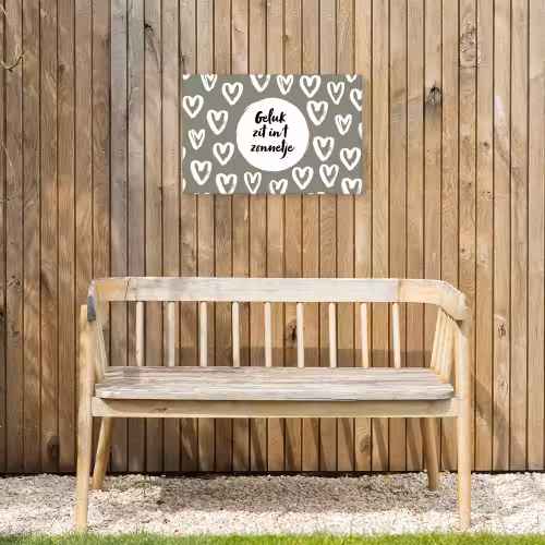 Tekst - geluk zit in 't zonnetje - Quotes - Geluk - Zon Tuinposter op houten frame 2 cm dik klein -sfeer4