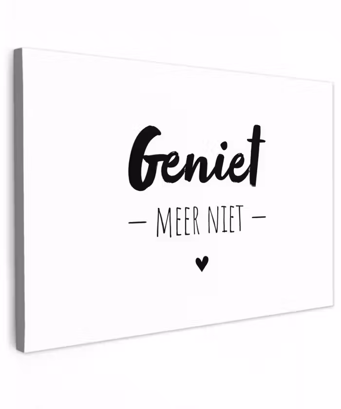 Tekst - Geniet meer niet - Genieten - Quotes Tuinposter op houten frame 2 cm dik klein -3d