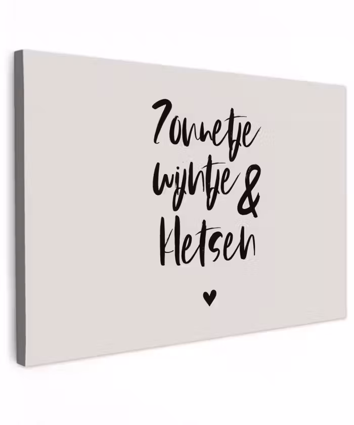 Tekst - Wijn - Zonnetje, wijntje & kletsen - Quotes Tuinposter op houten frame 2 cm dik klein -3d
