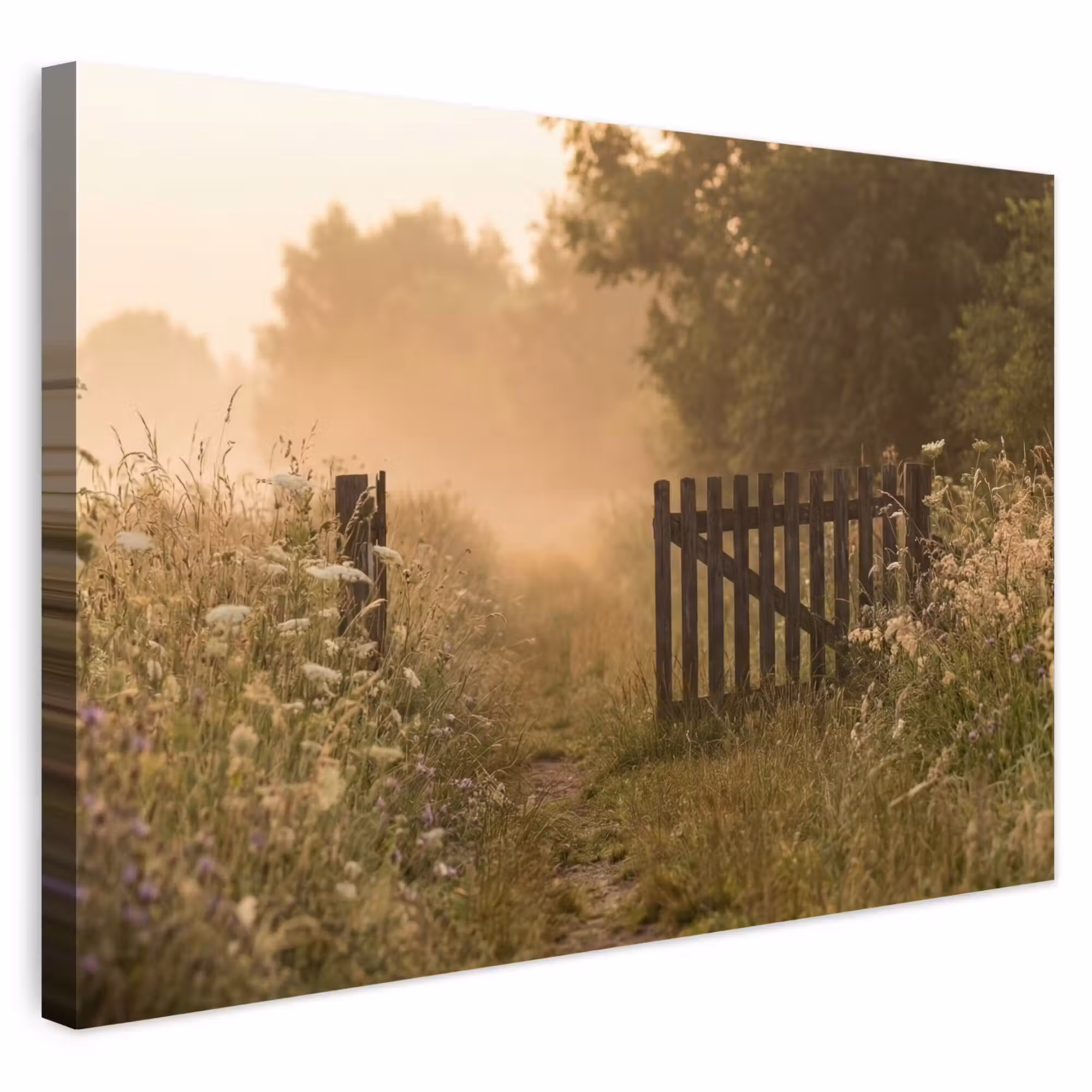 Outdoor Leinwand - Zaun - Natur - Nebel - Feld