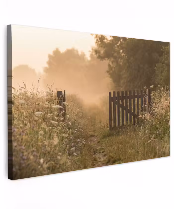 Outdoor Leinwand - Zaun - Natur - Nebel - Feld