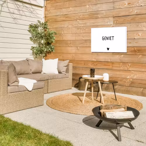 Quotes - Geniet - Spreuken Tuinposter op houten frame 2 cm dik klein -sfeer2