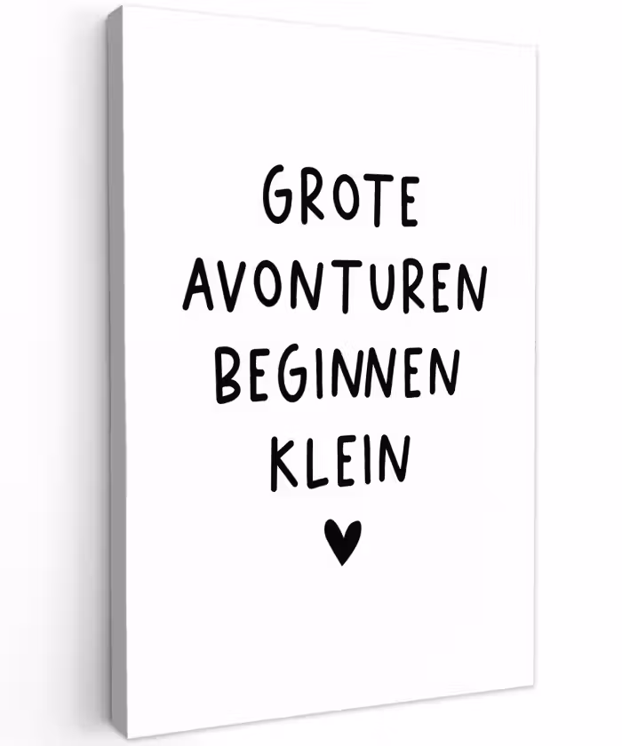 Quotes - Spreuken - Grote avonturen beginnen klein Tuinposter op houten frame 2 cm dik klein -3d