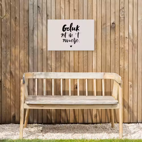 Quotes - Tekst - Geluk zit in 't zonnetje - Zomer Tuinposter op houten frame 2 cm dik klein -sfeer4