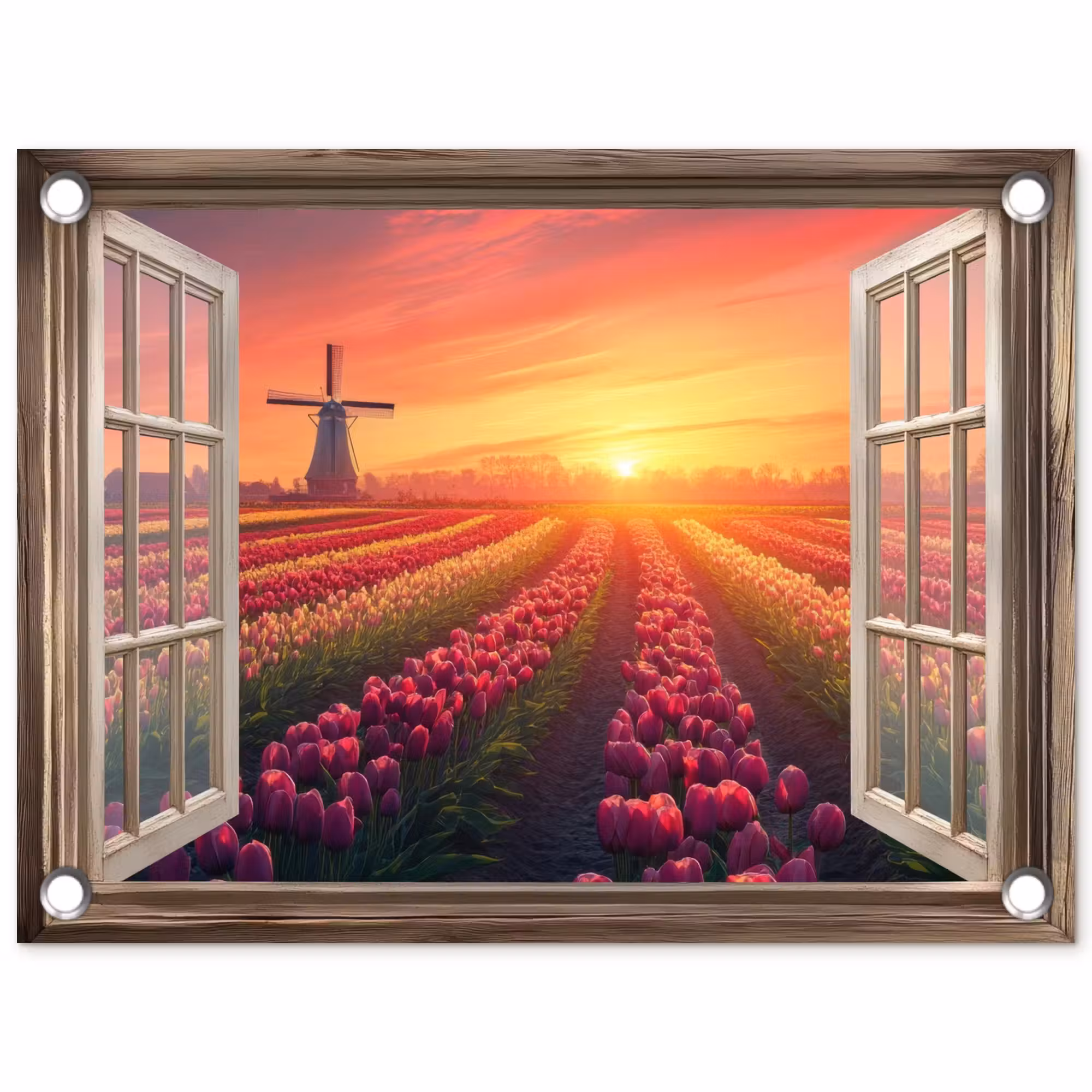 Gartenposter - Ausblick - Tulpen - Sonnenuntergang - Blumen - Bunt