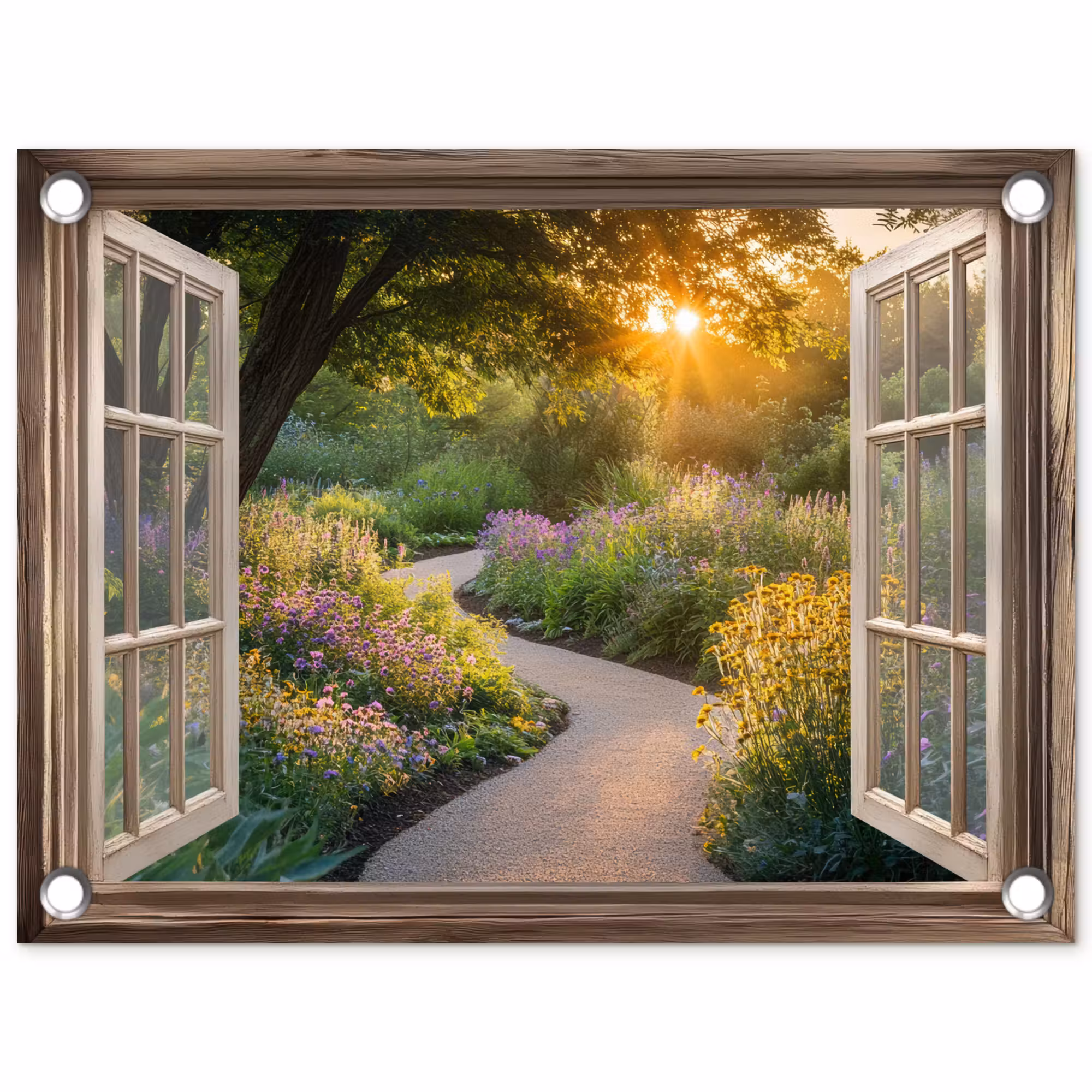 Gartenposter - Aussicht - Blumen - Natur - Sonne - Weg
