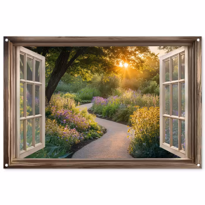 Gartenposter - Aussicht - Blumen - Natur - Sonne - Weg