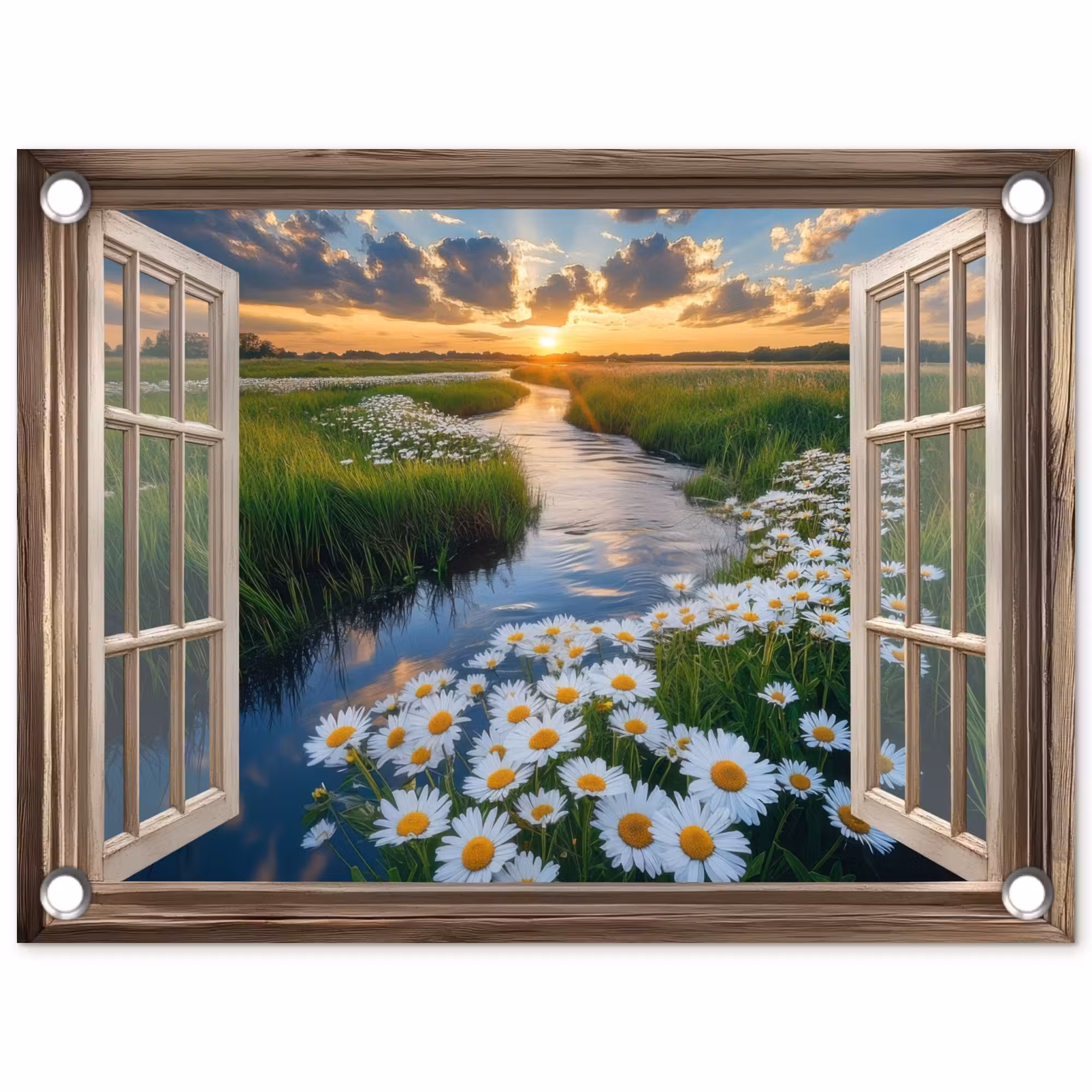 Gartenposter - Aussicht - Landschaft - Fenster - Wasser - Sonnenuntergang