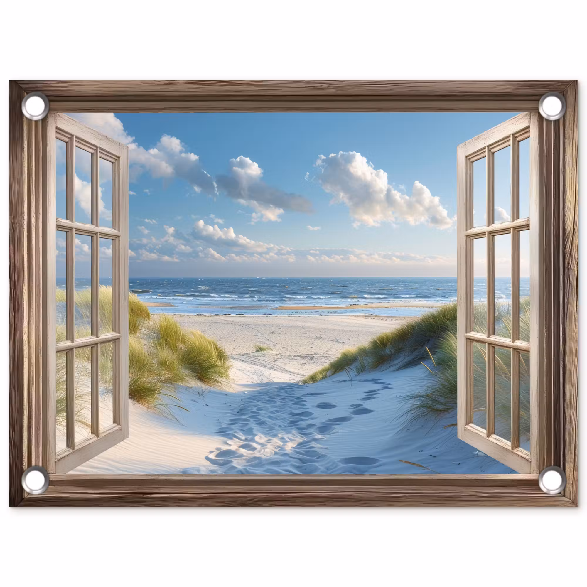 Gartenposter - Aussicht - Strand - Fenster - Dünen - Meer