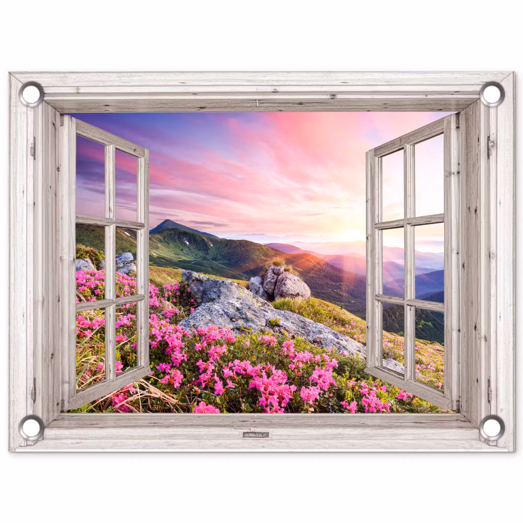 Gartenposter - Berge - Landschaft - Aussicht - Blumen - Abend - Rosa