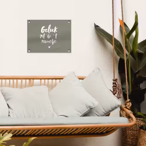 Geluk zit in 't zonnetje - Tekst - Geluk - Quotes - Zon tuinposter los doek klein -sfeer7