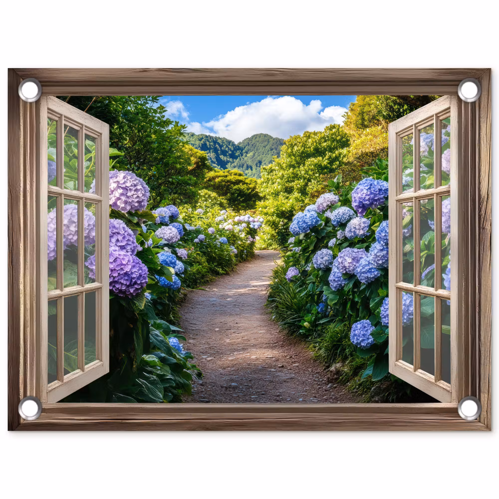 Gartenposter - Durchblick - Hortensie - Weg - Natur