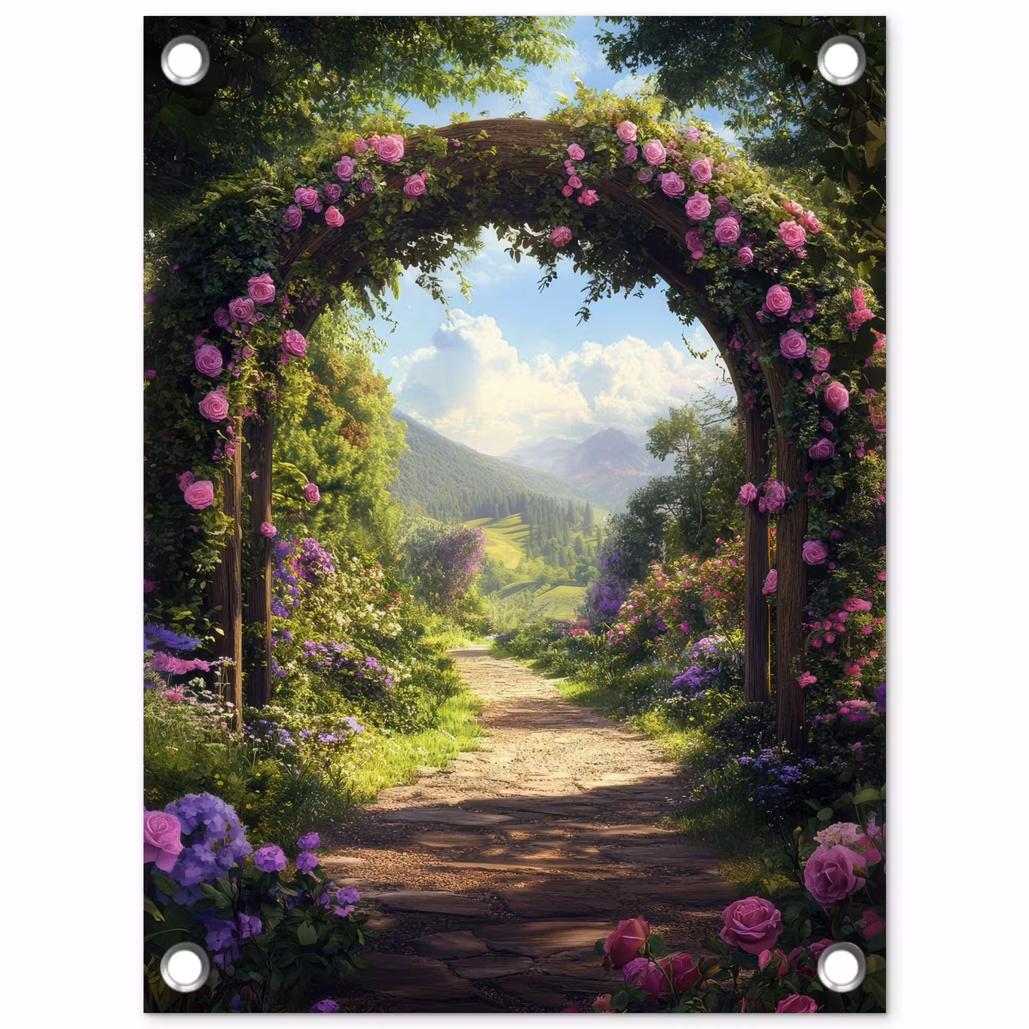 Gartenposter - Durchblick - Rosenbogen - Ansichten - Landschaft - Blumen