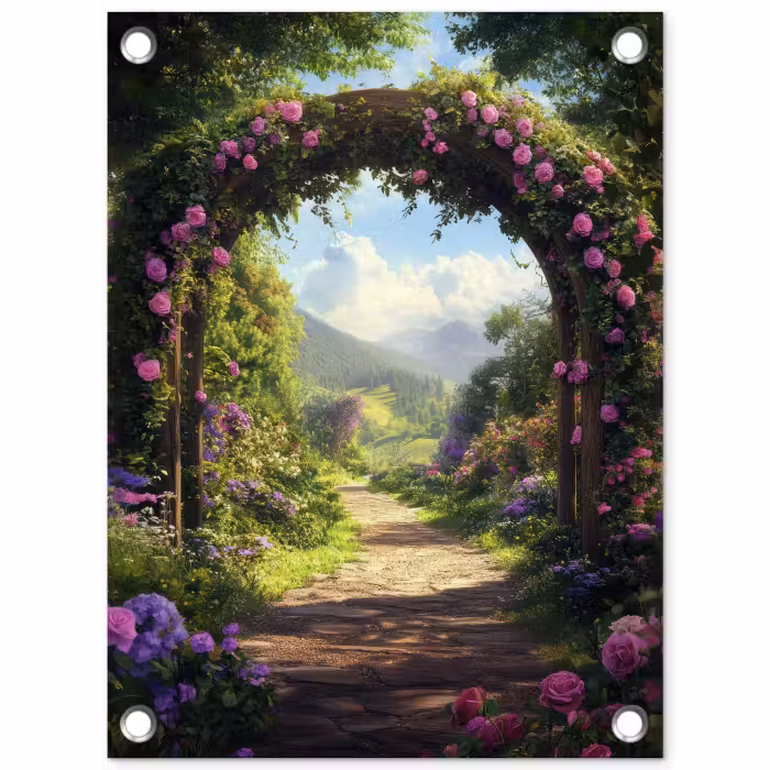 Gartenposter - Durchblick - Rosenbogen - Ansichten - Landschaft - Blumen