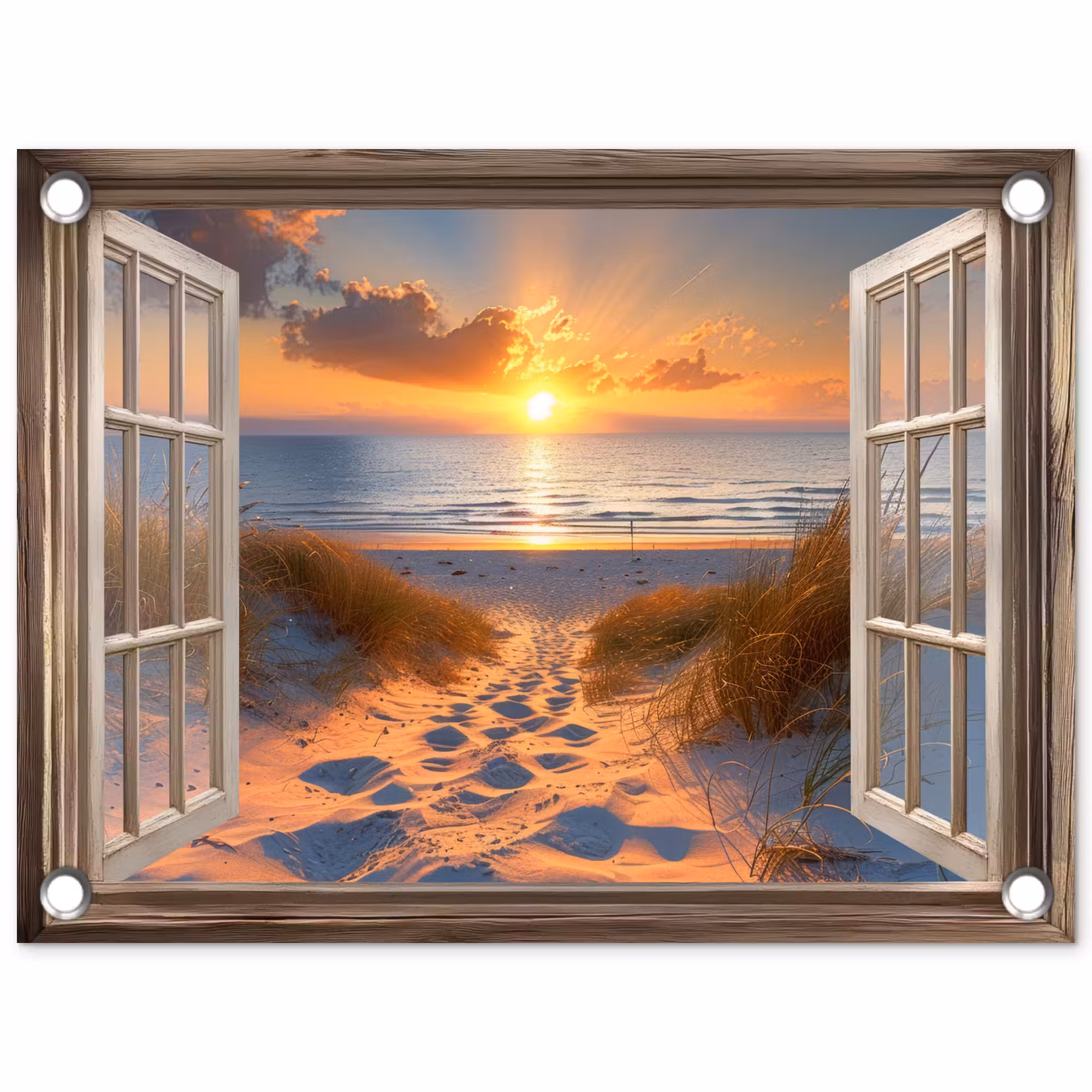 Gartenposter - Durchblick - Strand - Dünen - Sonnenuntergang