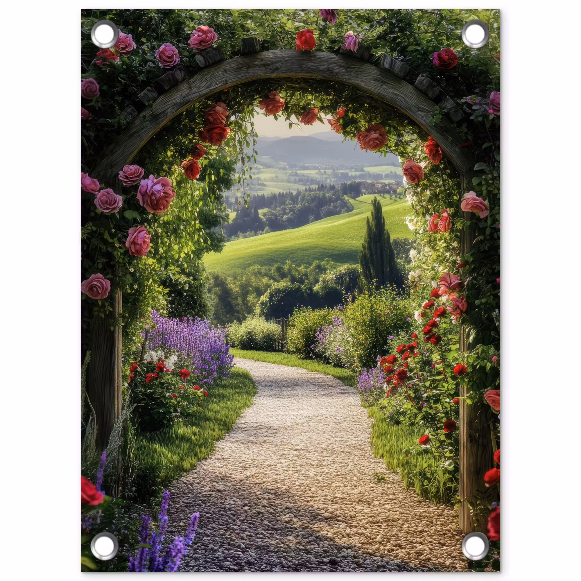 Gartenposter - Durchschaubar - Gartenbogen - Blumen - Natur - Weg