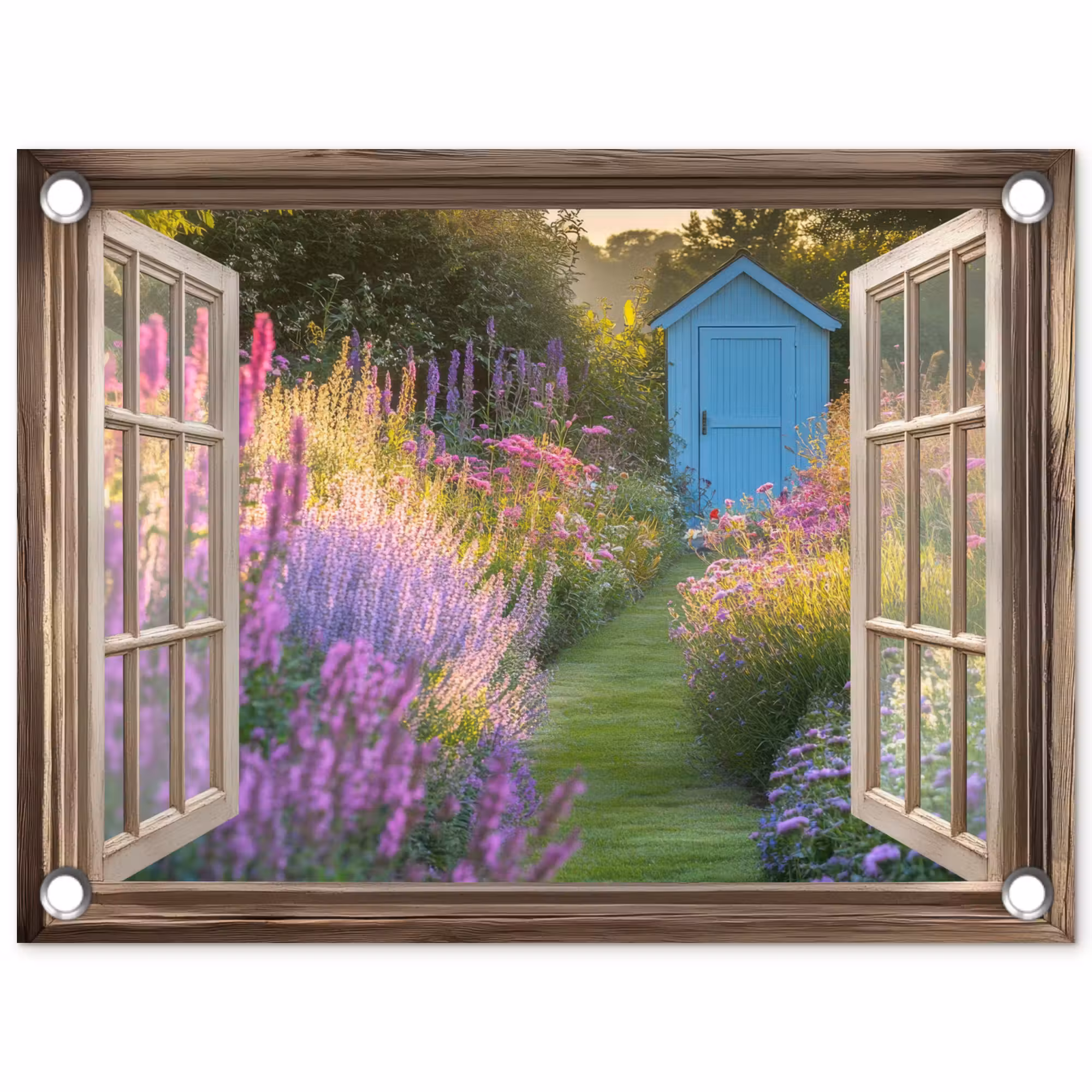 Gartenposter - Durchsichtig - Blumen - Fenster - Natur