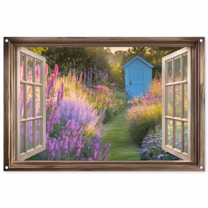 Gartenposter - Durchsichtig - Blumen - Fenster - Natur