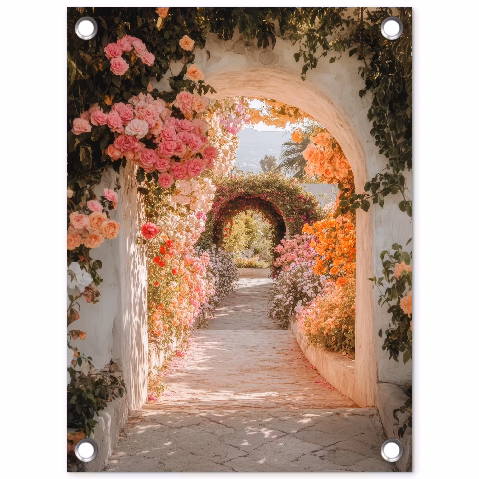 Gartenposter - Durchsichtig - Bogen - Blumen - Pastell