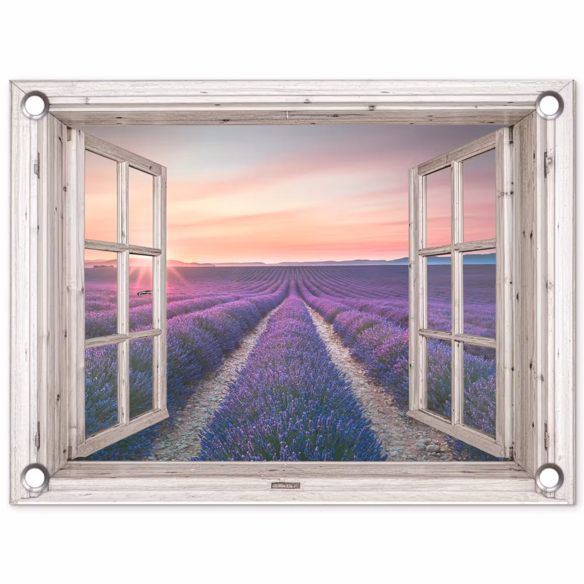 Gartenposter - Durchsichtig - Lavendel - Blumen - Holz - Sonnenuntergang - Lila