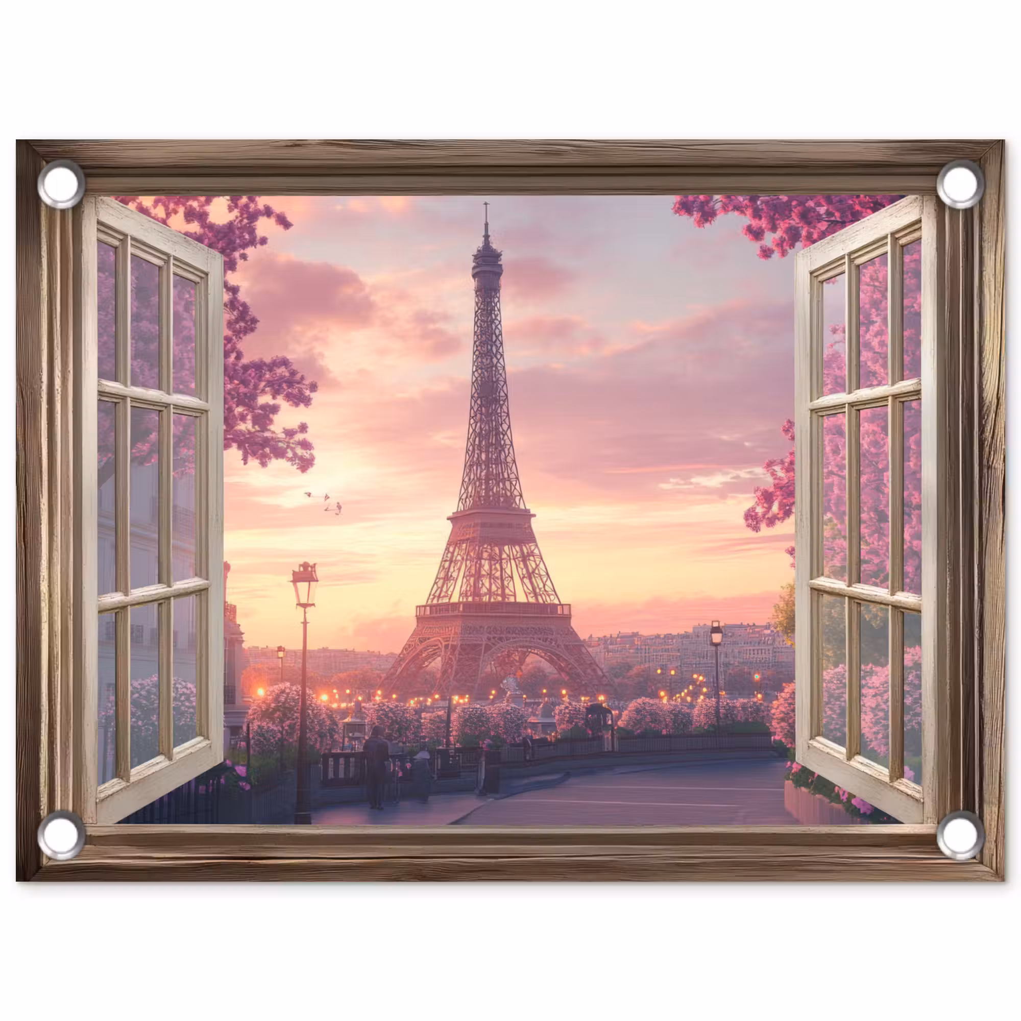 Gartenposter - Durchsichtig - Paris - Eiffelturm - Rosa - Kirschblüte