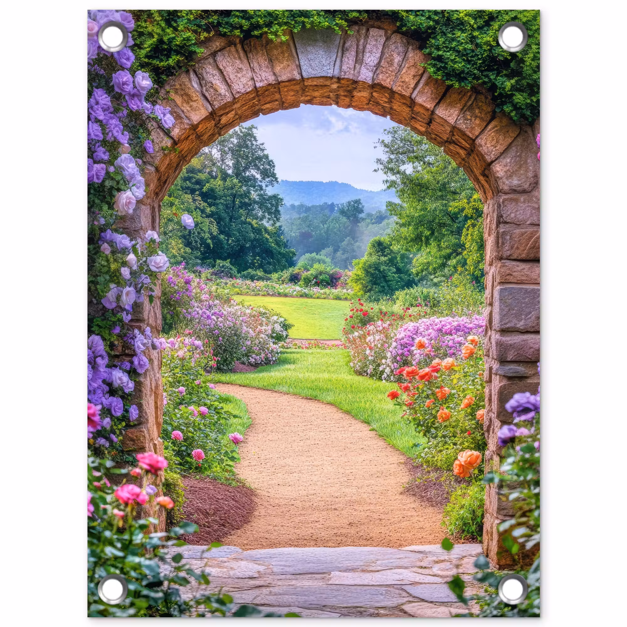 Gartenposter - Durchsichtiges - Tor - Blumen - Garten