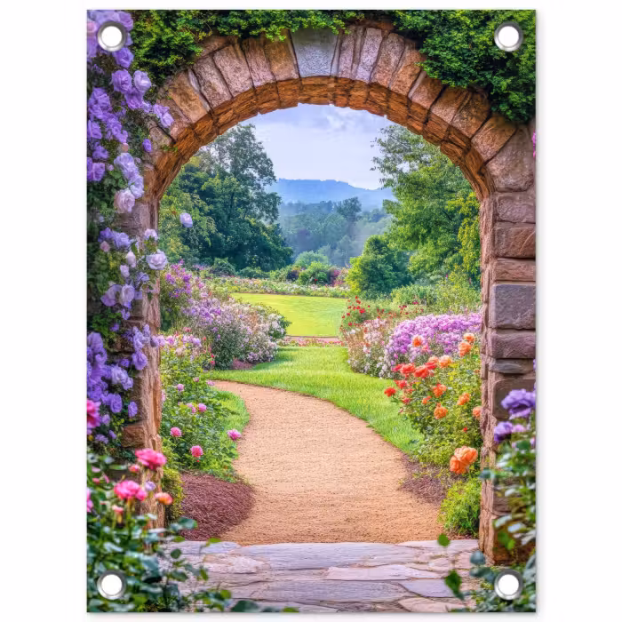 Gartenposter - Durchsichtiges - Tor - Blumen - Garten