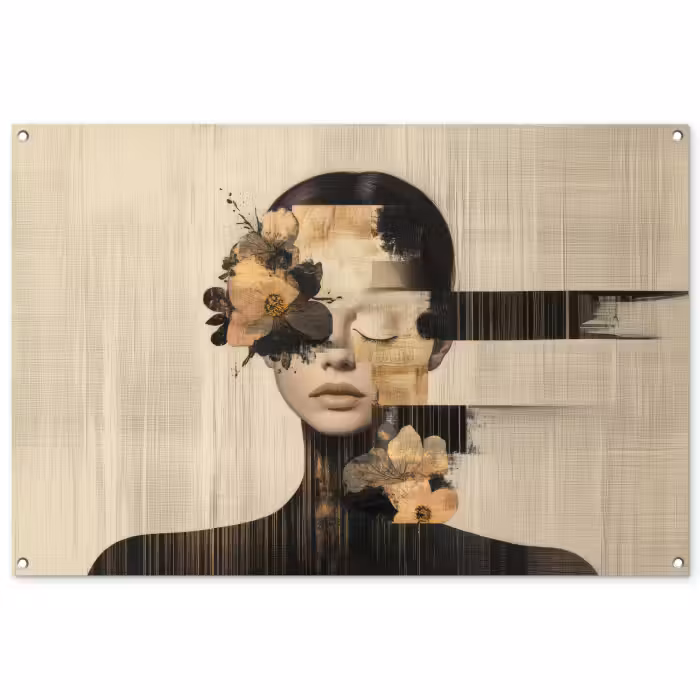 Gartenposter - Gesicht - Blumen - Schwarz - Frau