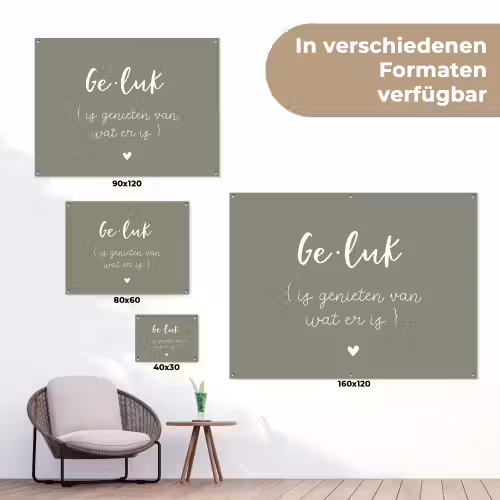 Geluk is genieten van wat er is - Quotes - Geluk definitie - Tekst - Woordenboek tuinposter los doek klein -Xsfeer9_DE