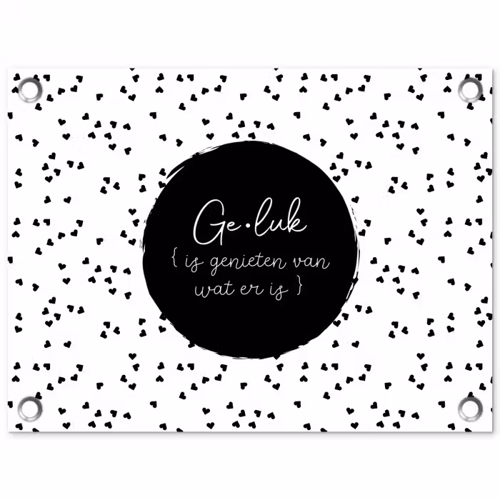 Geluk definitie - Tekst - Geluk is genieten van wat er is - Woordenboek - Quotes tuinposter los doek klein -3d