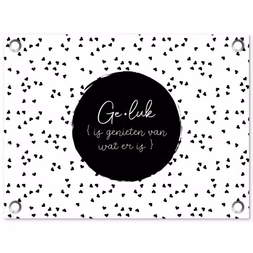 Geluk definitie - Tekst - Geluk is genieten van wat er is - Woordenboek - Quotes tuinposter los doek klein -3d