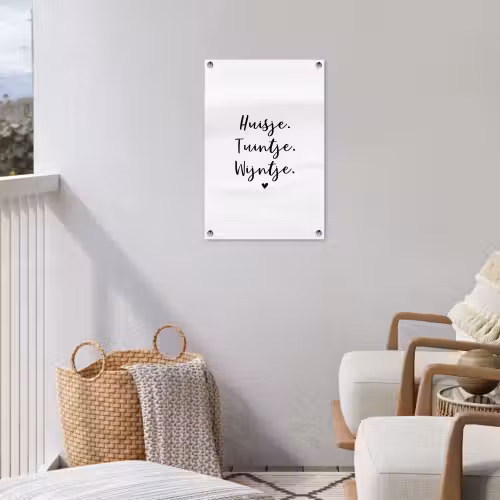 huisjetuintjewijntje-wit tuinposter los doek klein -sfeer8